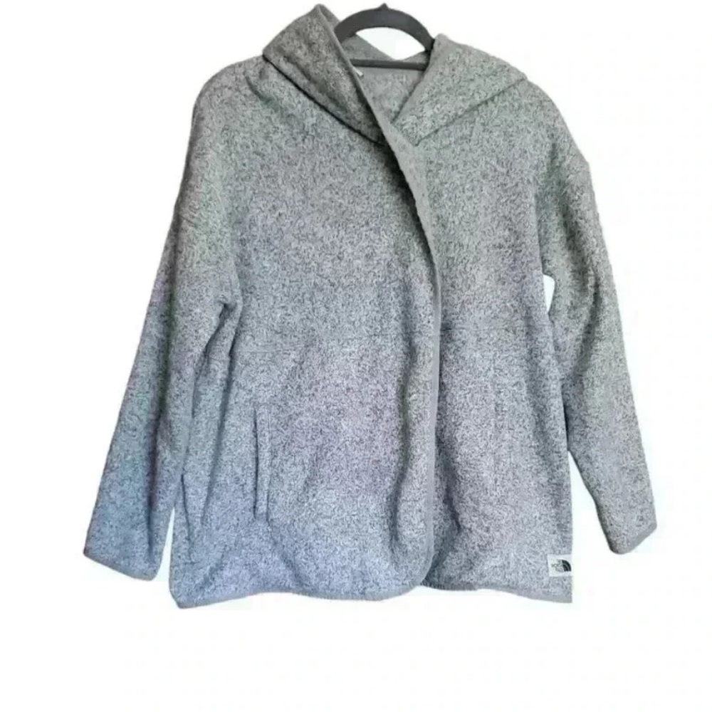 The North Face Gray Women’s XL crescent wrap fleece hoodie jacket.